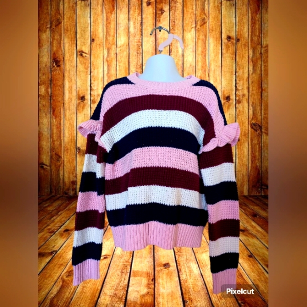 Crown & ivy kids Belk in, S, striped factory embroidered fabric Sweater. A-B01.